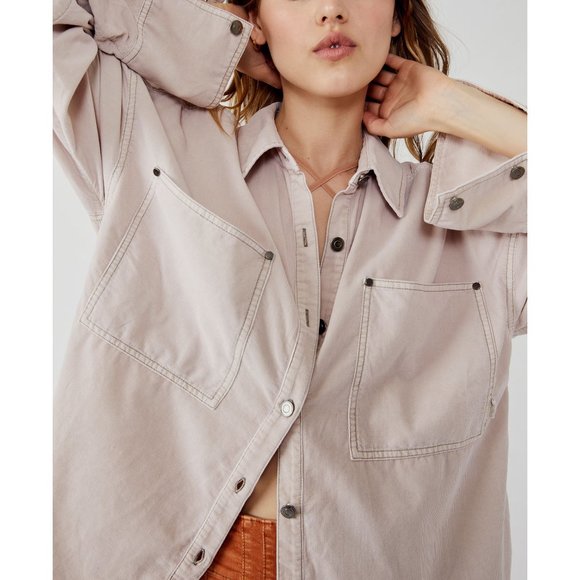 FREE PEOPLE Baby Cord Buttondown / shacket Champagne Dream size M NWOT - Picture 3 of 15